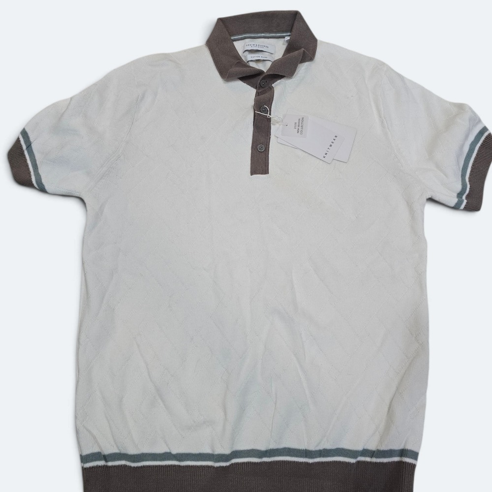 Denim & Flower Ricky Singh Mens Medium Knit Polo Shirt Cream Brown Texture NWT